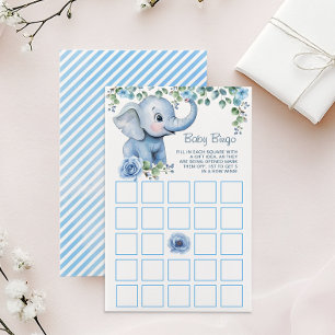 Blue Watercolor Elephant Baby Bingo Game