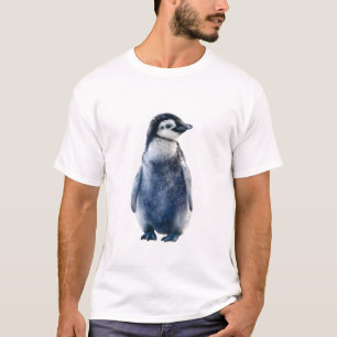 Blue Watercolor Emperor Penguin Chick Portrait Men T-Shirt