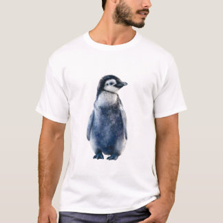 Blue Watercolor Emperor Penguin Chick Portrait Men T-Shirt