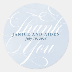 Blue Watercolor Enchanting Cloudscape Wedding Classic Round Sticker