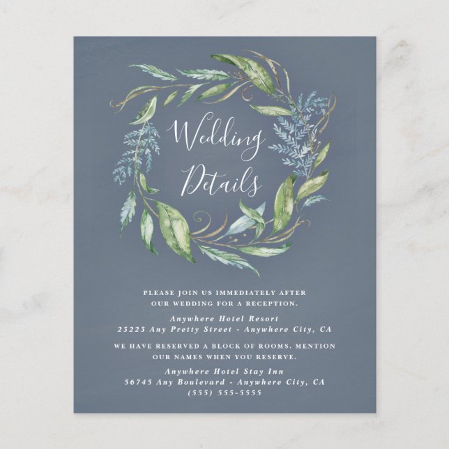 Blue Watercolor Eucalyptus Wedding Enclosure Cards (Front)
