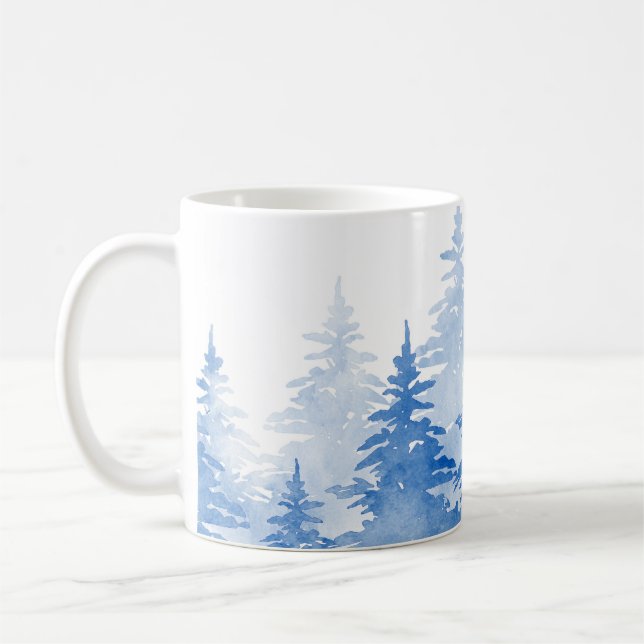  Blue Watercolor Evergreen Trees   Coffee Mug (Left)