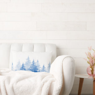 Blue Watercolor Evergreen Trees  Lumbar Cushion