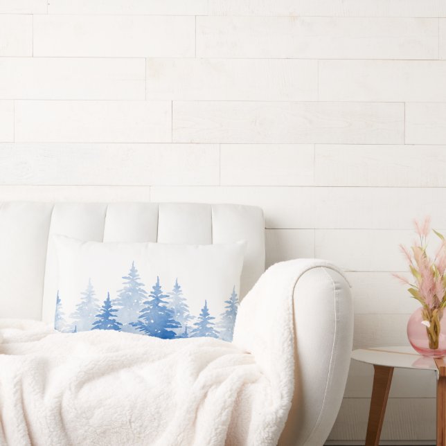 Blue Watercolor Evergreen Trees  Lumbar Cushion (Couch)