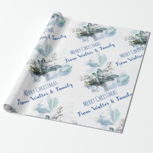 Blue watercolor fall Custom Name Christmas Gift Wrapping Paper