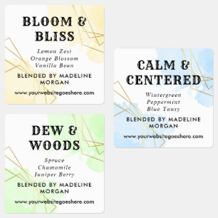 Blue Watercolor Faux Gold Geometric Essential Oils