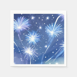 Blue Watercolor Fireworks   New Year’s Eve Party Napkin