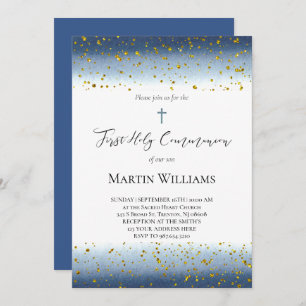  blue watercolor First Communion  Invitation
