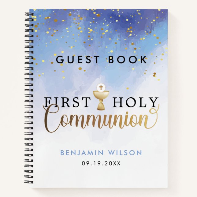 Blue Watercolor First Holy Communion Guest Book (Front)
