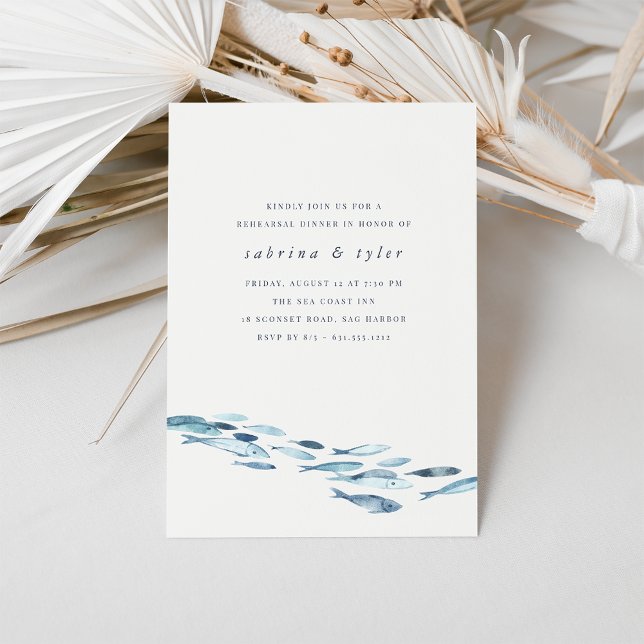 Blue Watercolor Fish Rehearsal Dinner Invitation (Creator Uploaded)
