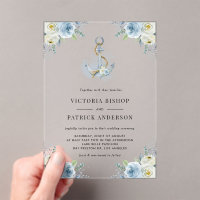 Blue Watercolor Floral Anchor Coastal Wedding
