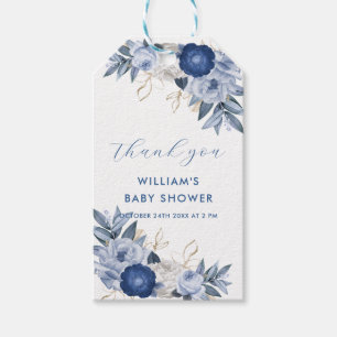 Blue Watercolor Floral Baby Shower Thank You Gift Tags