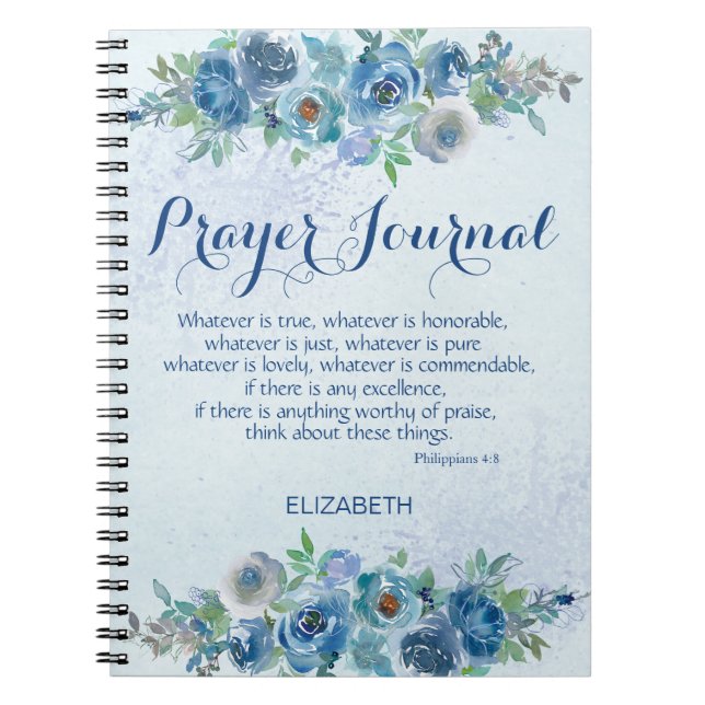 Blue Watercolor Floral Bible Name Prayer Journal (Front)