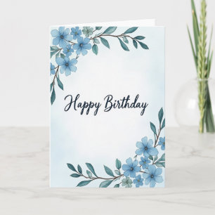 Blue Watercolor Floral Birthday Card