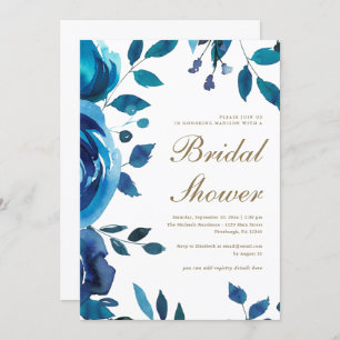 Blue Watercolor Floral Bridal Shower Invitation