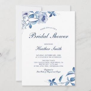 Blue Watercolor Floral Bridal Shower Invitation