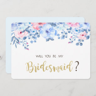 Blue Watercolor Floral Bridesmaid Card