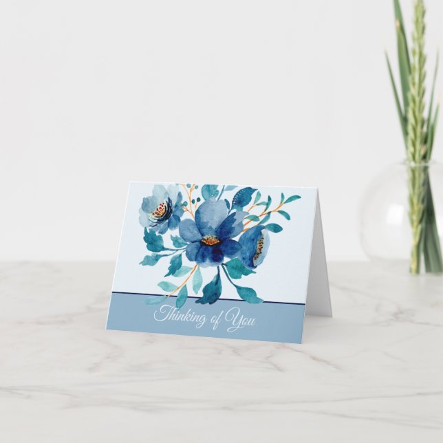 Blue watercolor floral customisable note card (Front)