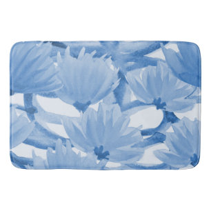 Blue Watercolor Floral Design Bath Mat