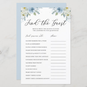 Blue Watercolor Floral Find the Guest Shower Game
