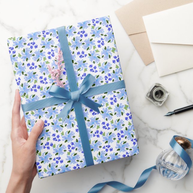Blue Watercolor Floral Garden Wrapping Paper (Gifting)