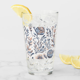 Blue Watercolor Floral Glass Cup