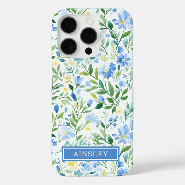 Blue Watercolor Floral Monogrammed  Case-Mate iPhone Case (Back)