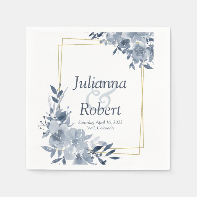 Blue watercolor floral   napkins (Front)