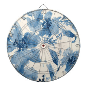 Blue Watercolor Floral Painted Botanical Whimsical Dartboard
