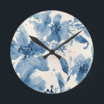 Blue Watercolor Floral Painted Botanical Whimsical Round Clock<br><div class="desc">Blue Watercolor Floral Painted Botanical Whimsical Pattern Clock</div>