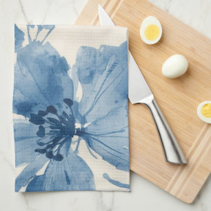 Blue Watercolor Floral Painted Botanical Whimsical Tea Towel