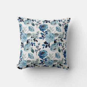 Blue watercolor floral pattern cushion