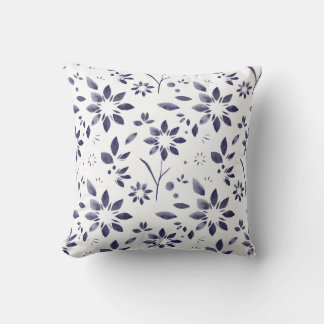 Blue Watercolor Floral Pattern Cushion