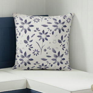 Blue Watercolor Floral Pattern Cushion