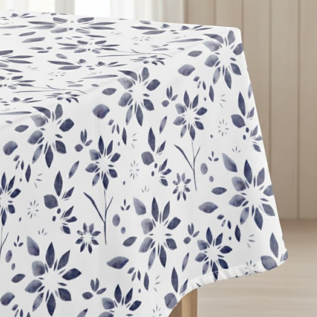 Blue Watercolor Floral Pattern Tablecloth (Creator Uploaded)
