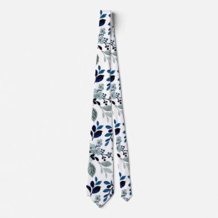 Blue watercolor floral pattern tie