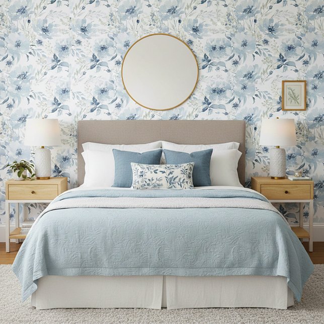 Blue watercolor floral pattern wallpaper (Creator Uploaded)