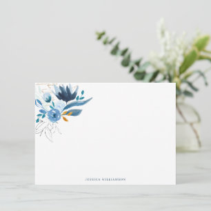 Blue Watercolor Floral Personalised Name Card