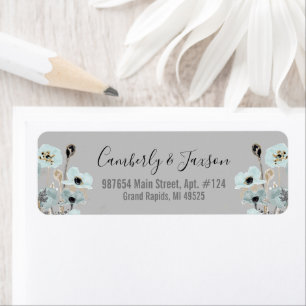 Blue Watercolor Floral Poppies Return Address Label