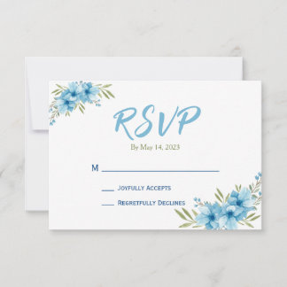 Blue Watercolor Floral Response Card