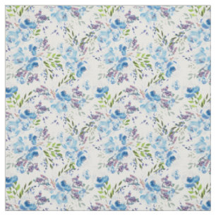 Blue Watercolor Floral Seamless Pattern Fabric