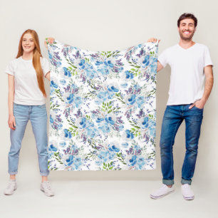 Blue Watercolor Floral Seamless Pattern Fleece Blanket
