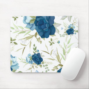 Blue Watercolor Floral Seamless Pattern Mouse Pad