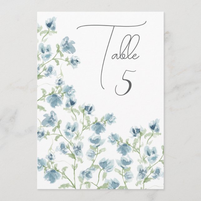 Blue Watercolor Floral Table Number (Front)