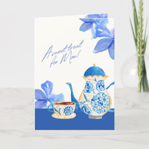Blue watercolor floral tea cup card