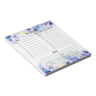 Blue Watercolor Floral to Do List Notepad
