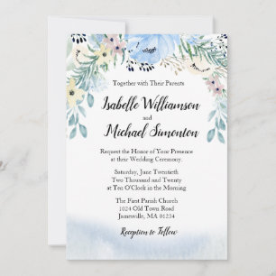Blue Watercolor Floral Wedding Invitations