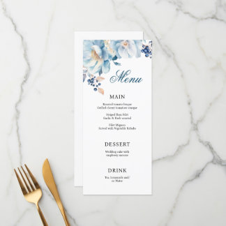 Blue watercolor floral wedding menu
