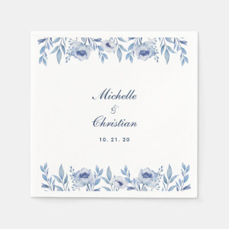 Blue Watercolor Floral Wedding Napkin