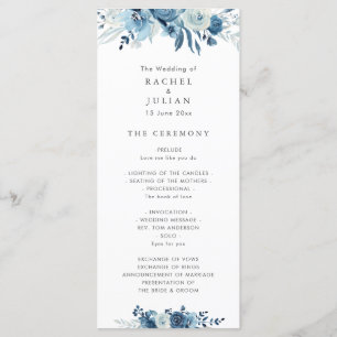 blue watercolor floral wedding program